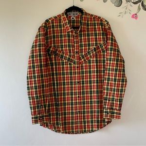 Detache Labs Yellow Plaid Button Down Shirt, Western Style Detail, Men's XL